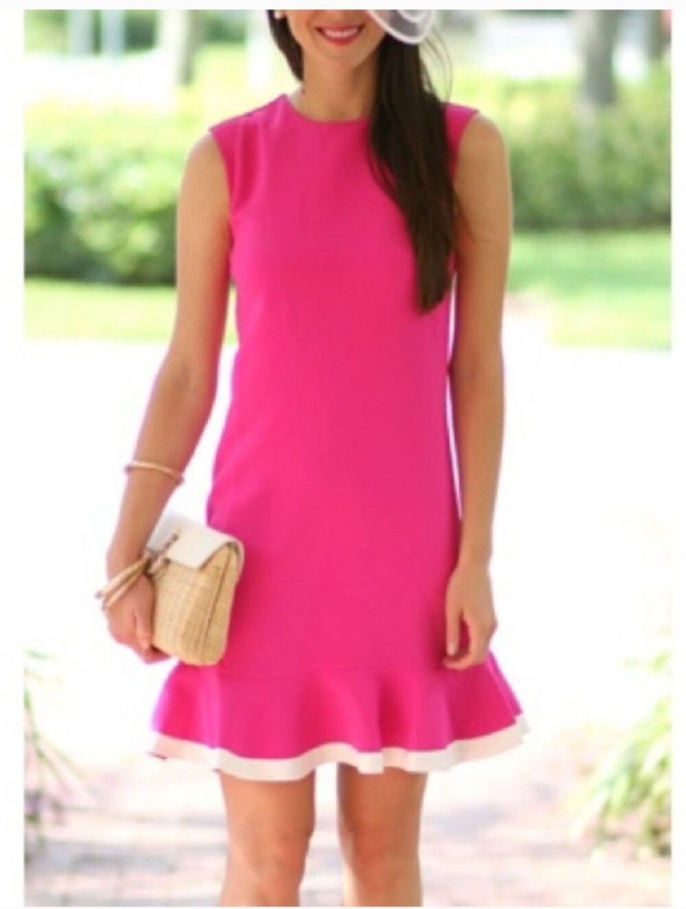 Victoria Beckham Vibrant Pink Sleeveless Ruffle-Hem Dress